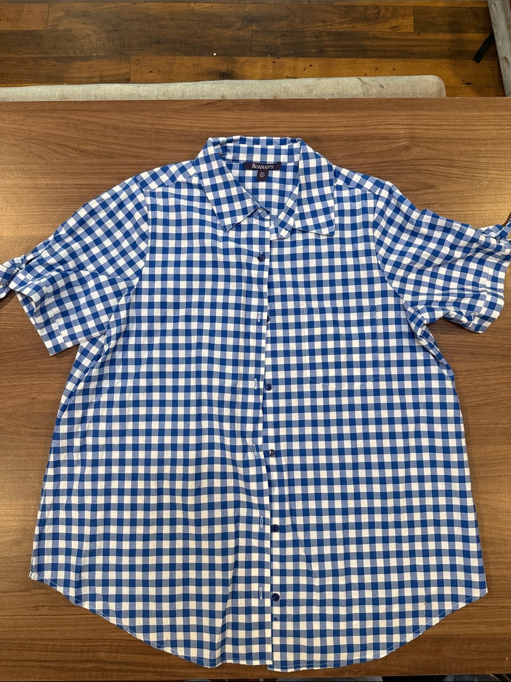 Roaman's Blue and White Gingham Button-Down Shirt